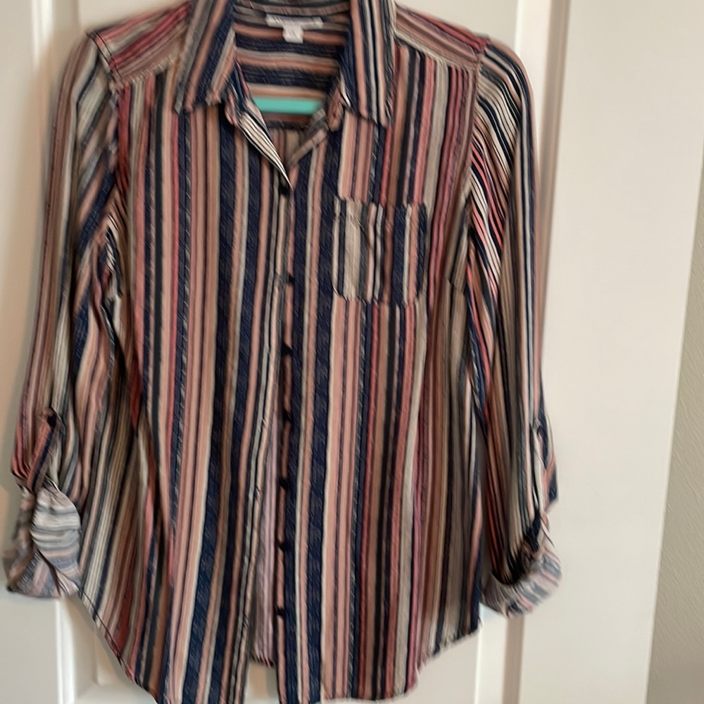 Women’s blouse , blue, corals stripe